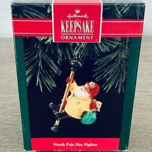 Vintage Hallmark Fireman Santa “North Pole Fire Fighter” Christmas Ornament 1992